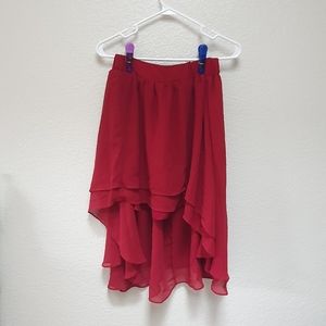 Red high low flowy skirt